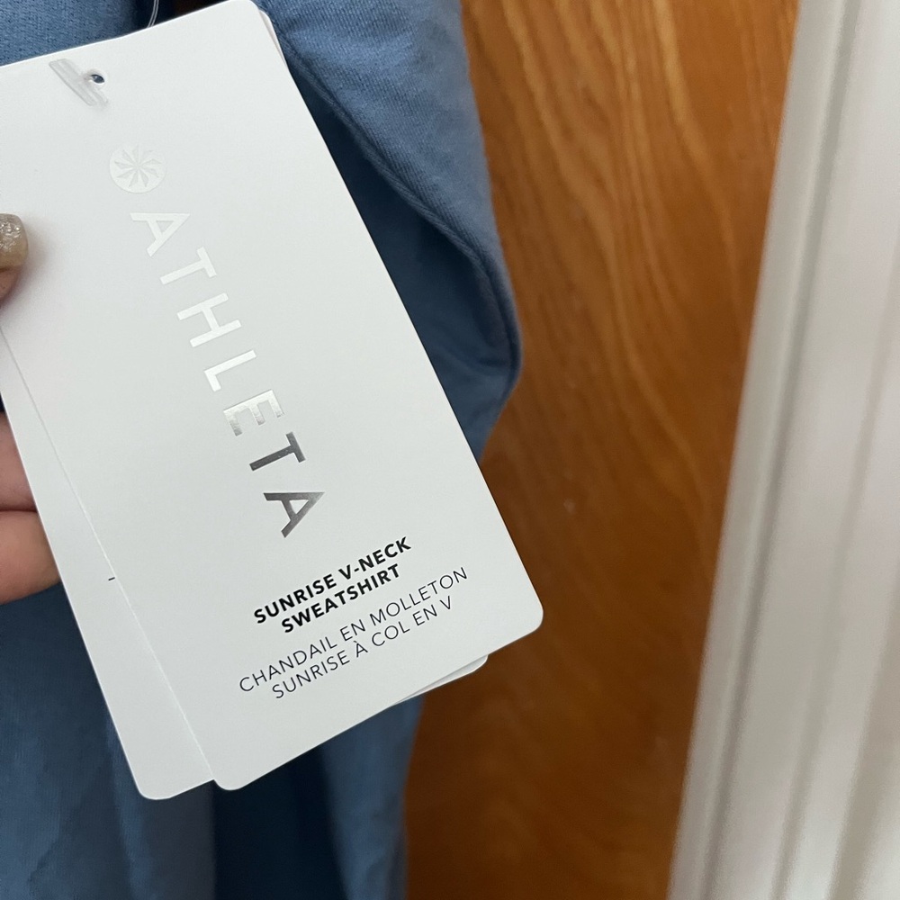 Athleta Blue V-Neck Sweatshirt L - Picture 5 of 9